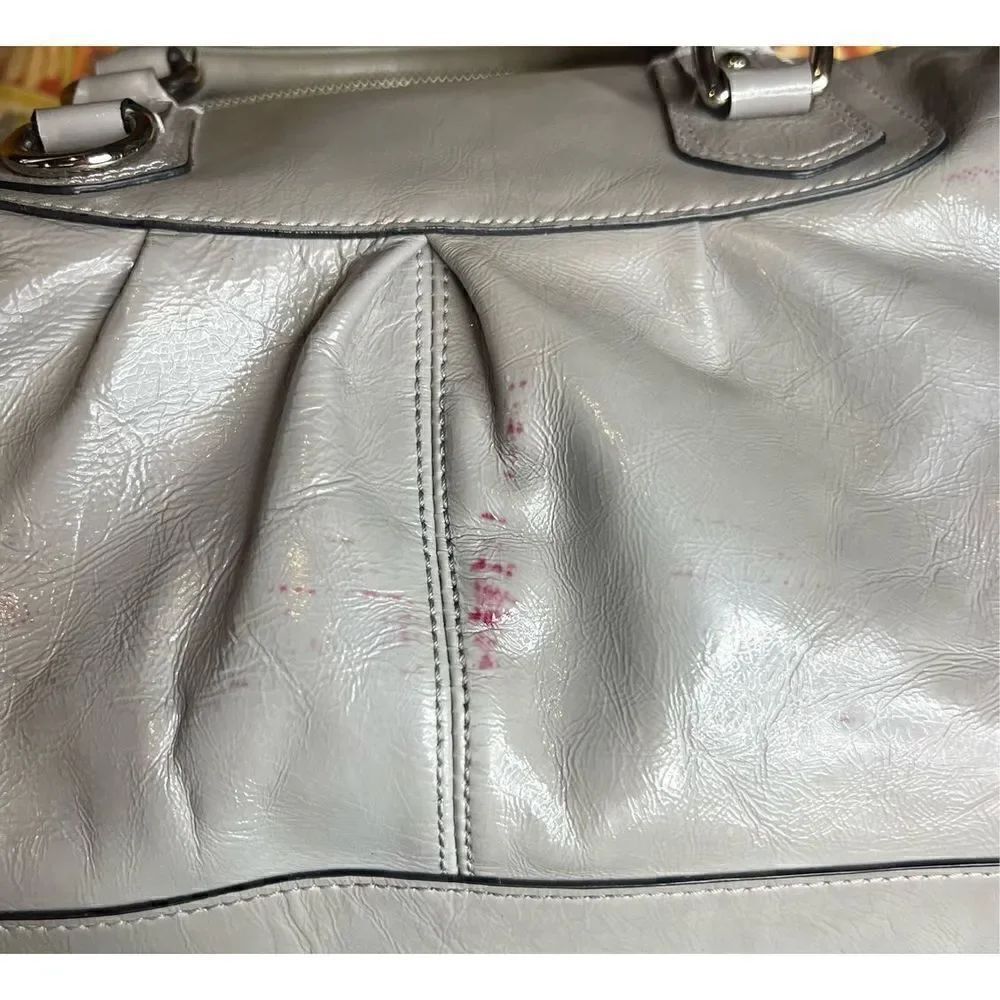 Coach Ashley Gray Sheen Leather Large Satchel Shoulder Bag Purse